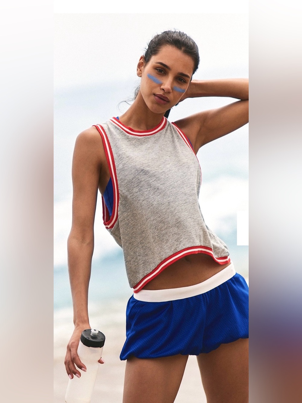 Free People FP Movement Love Colorblock Tank Top Heather Grey Victory Red XS